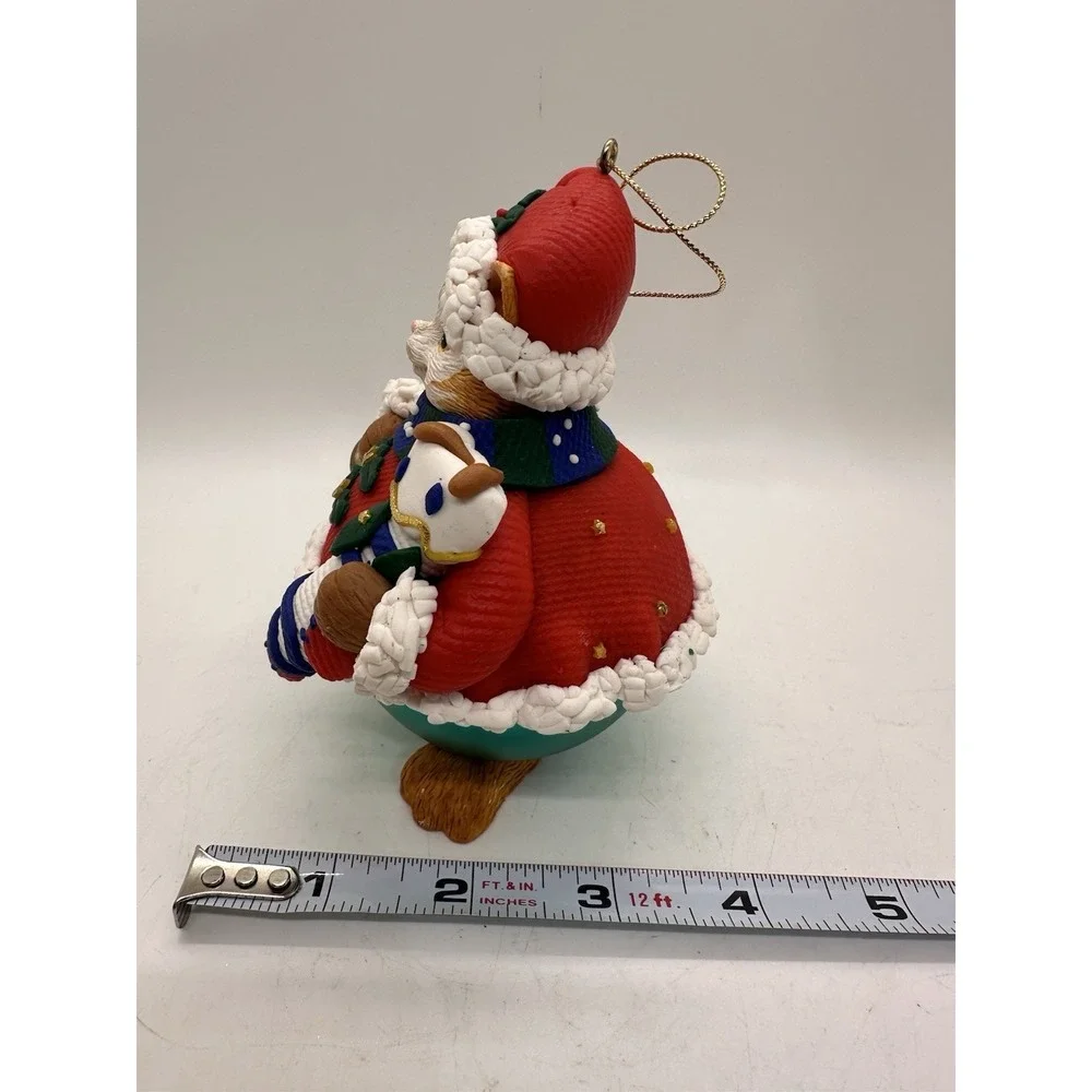 Handcrafted Christmas Cat Ornament Orange Tabby Santa Bell Polymer Clay‎